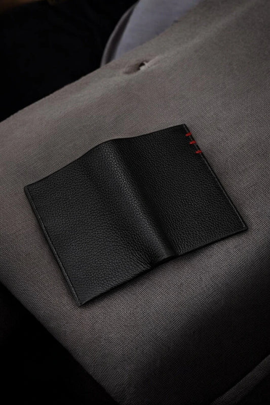Classic Black Textured Compact Wallet – Unisex
