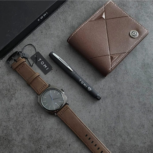 TOMI T-080 3PCS Gift Box Set with Watch, Wallet & Pen
