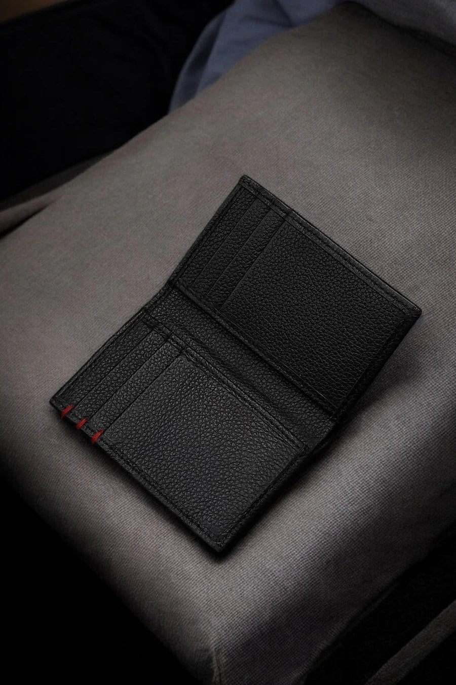 Classic Black Textured Compact Wallet – Unisex