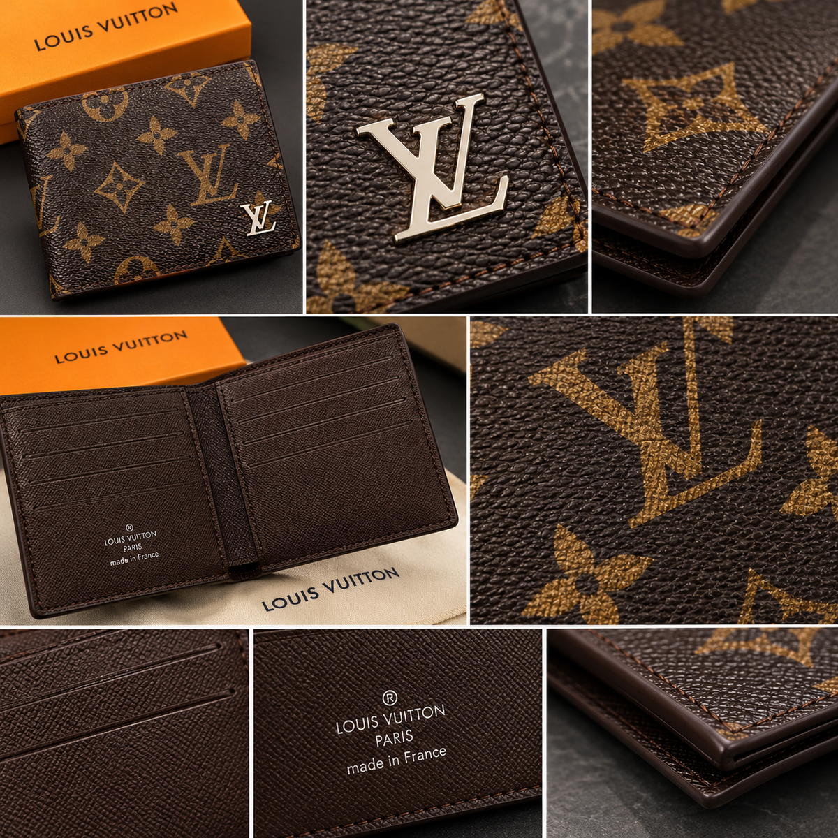 Premium Monogram Bifold Wallet – Classic Brown Luxury Style