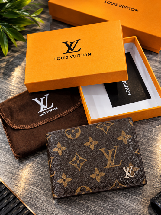Premium Monogram Bifold Wallet – Classic Brown Luxury Style