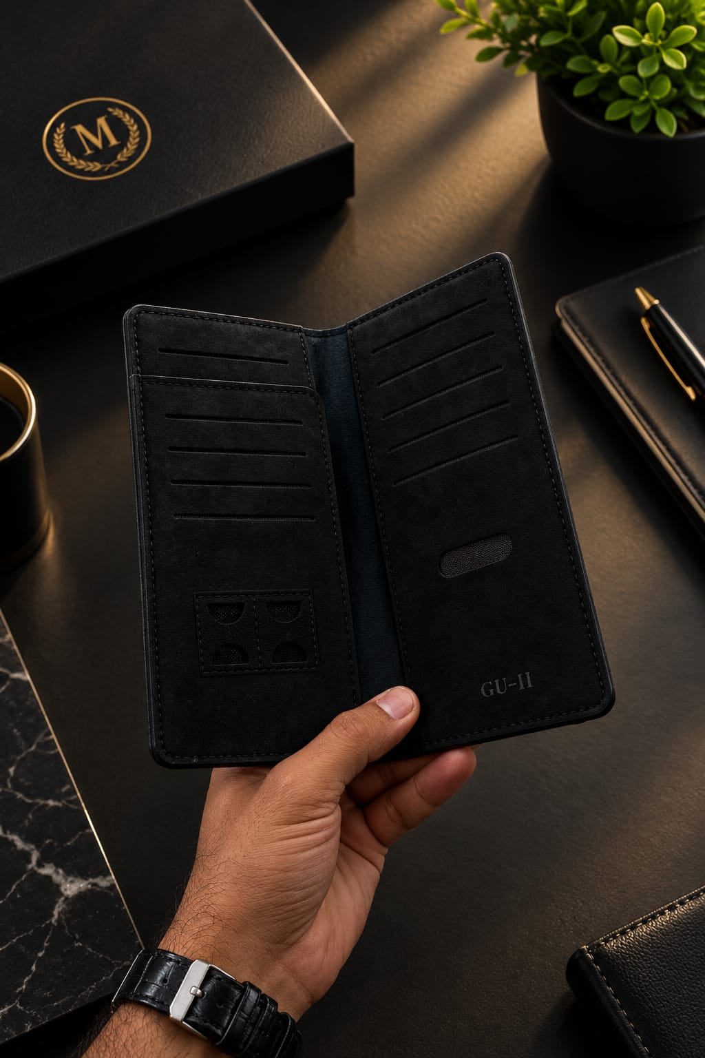 Premium Suede Leather Long Wallet – Multi-Card Holder & Cash Organizer