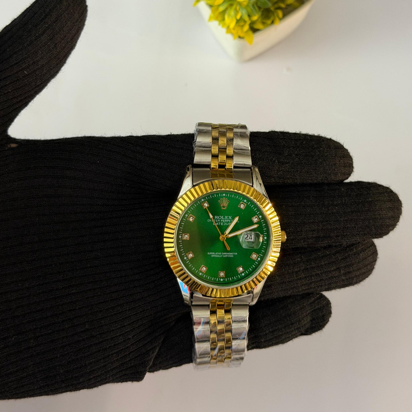 Rolex Day-Date Classic Silver & Gold Watch –  Green Roman Dial