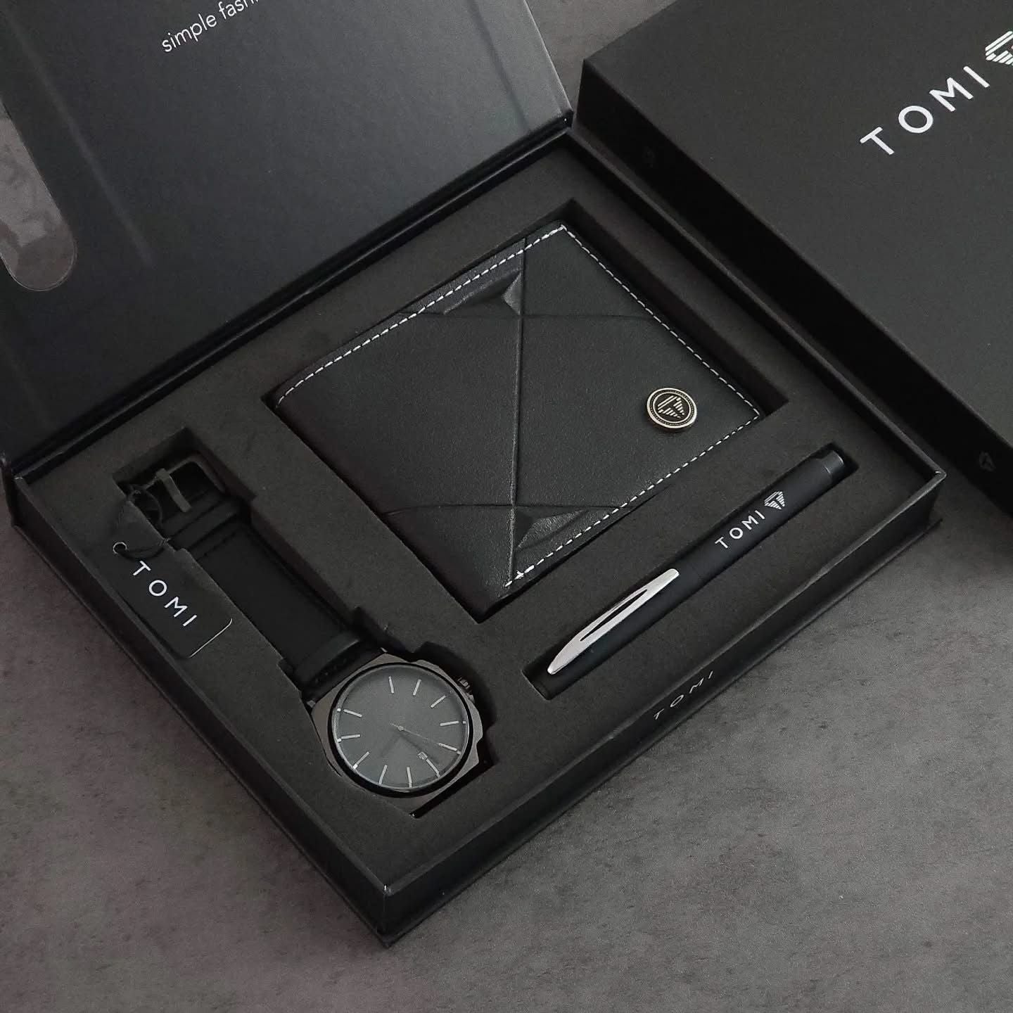TOMI T-079 3PCS Gift Box Set with Watch, Wallet & Pen