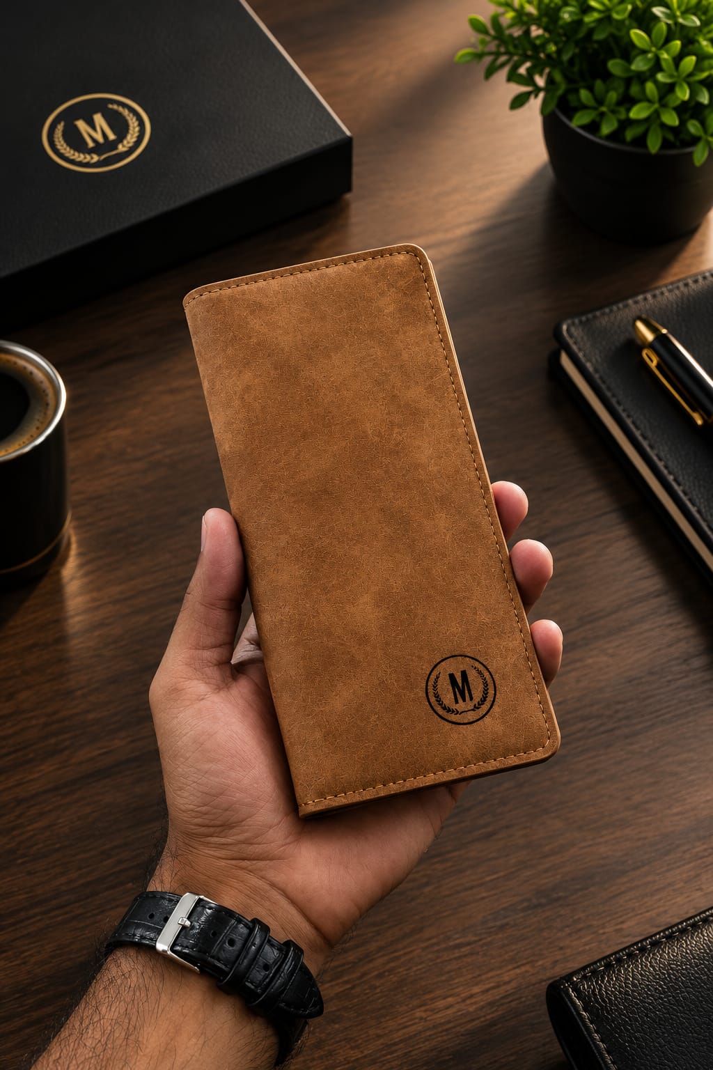 Premium Suede Leather Long Wallet – Multi-Card Holder & Cash Organizer