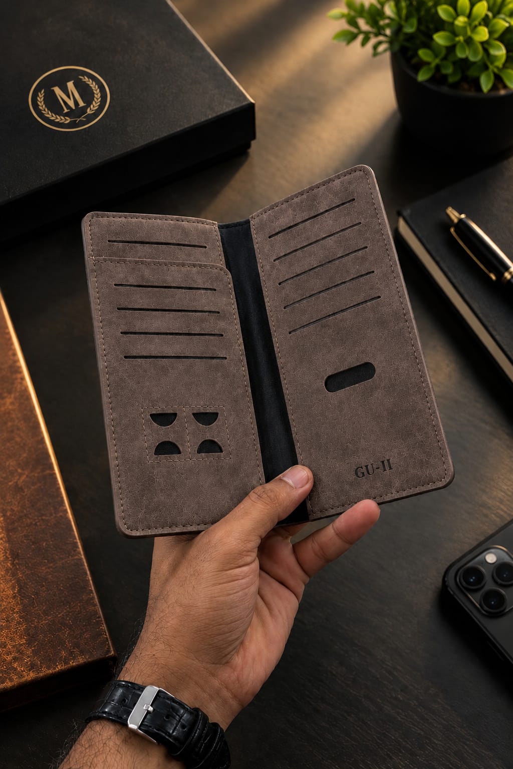 Premium Suede Leather Long Wallet – Multi-Card Holder & Cash Organizer