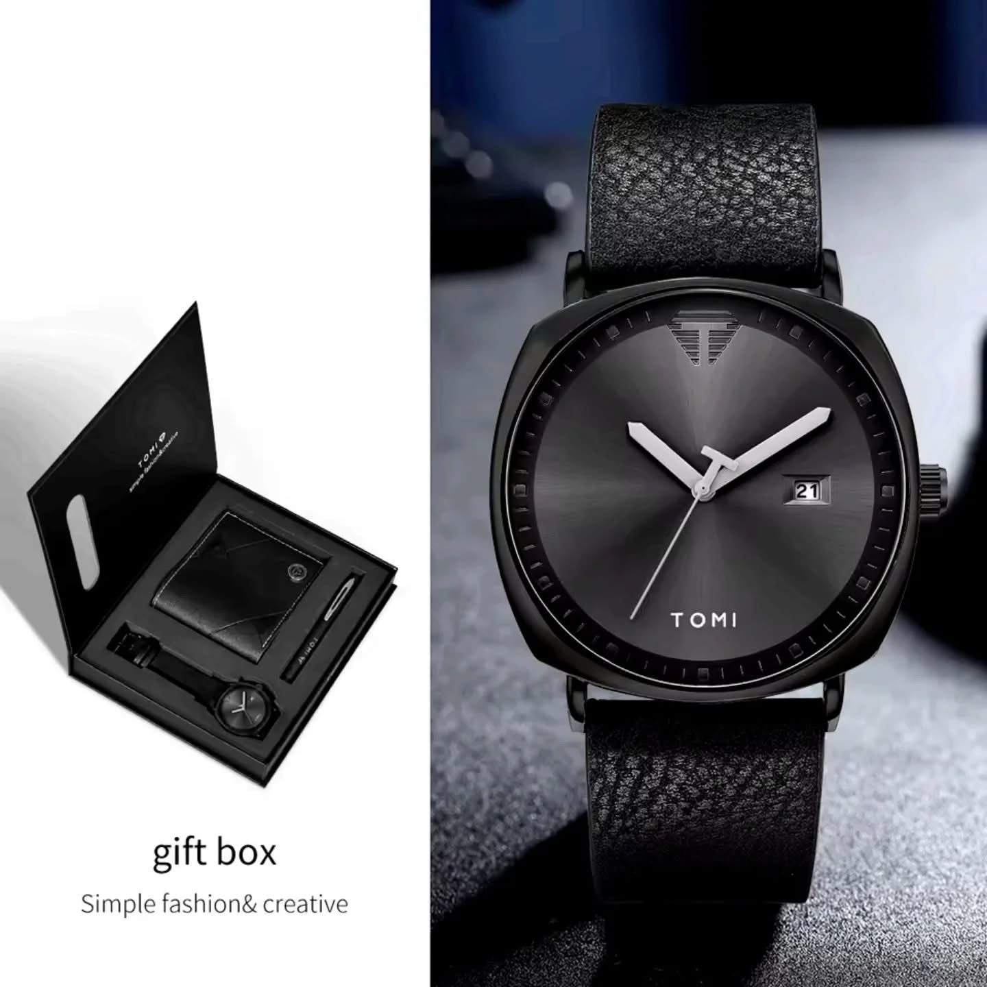 TOMI T-079 3PCS Gift Box Set with Watch, Wallet & Pen