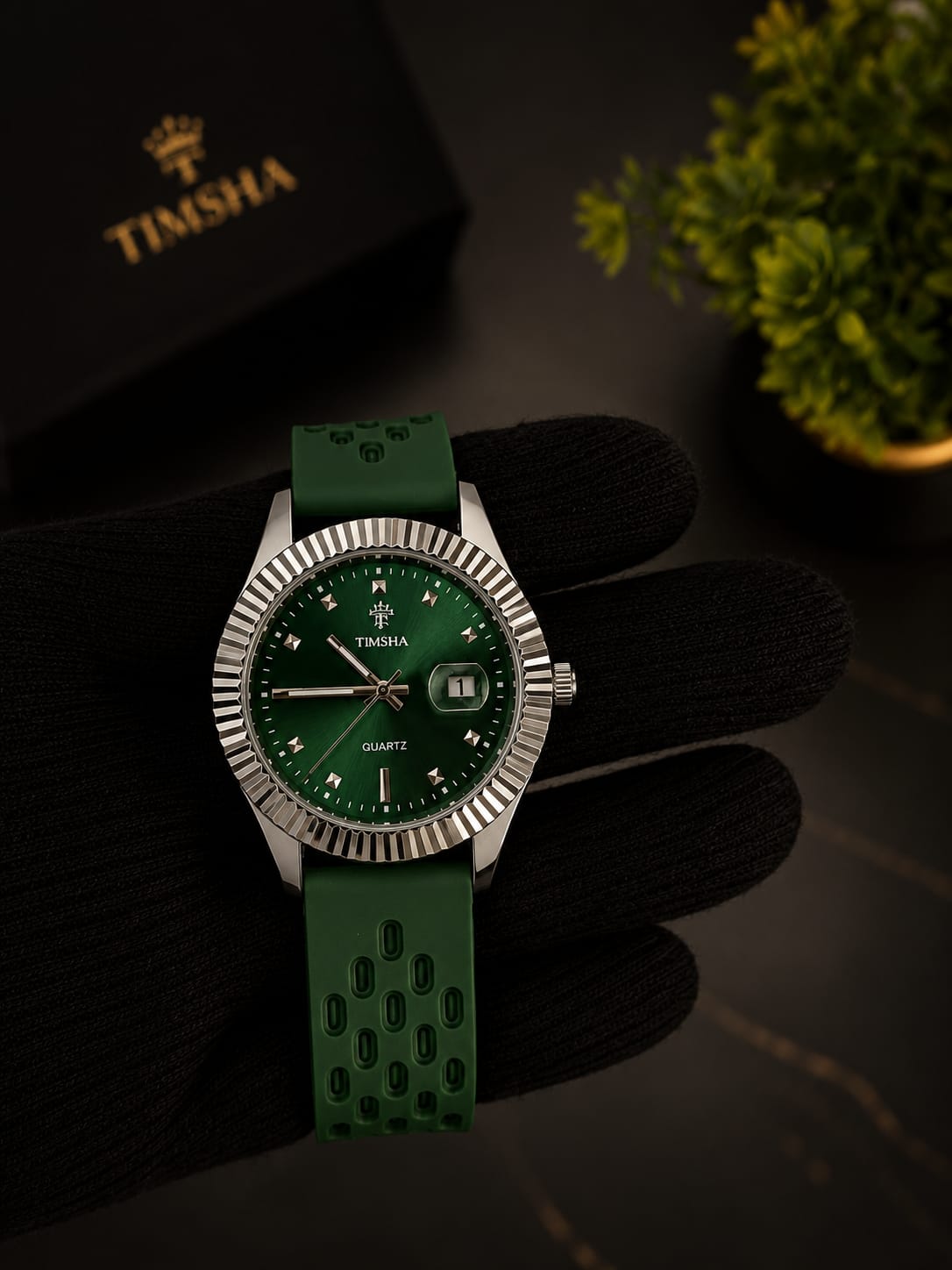 TIMSHA Men's Luxury Green Dial Watch – Sports Edition with Magnetic Clasp
