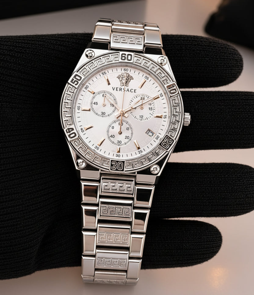 Versace Silver Dial Luxury Men's Watch.
