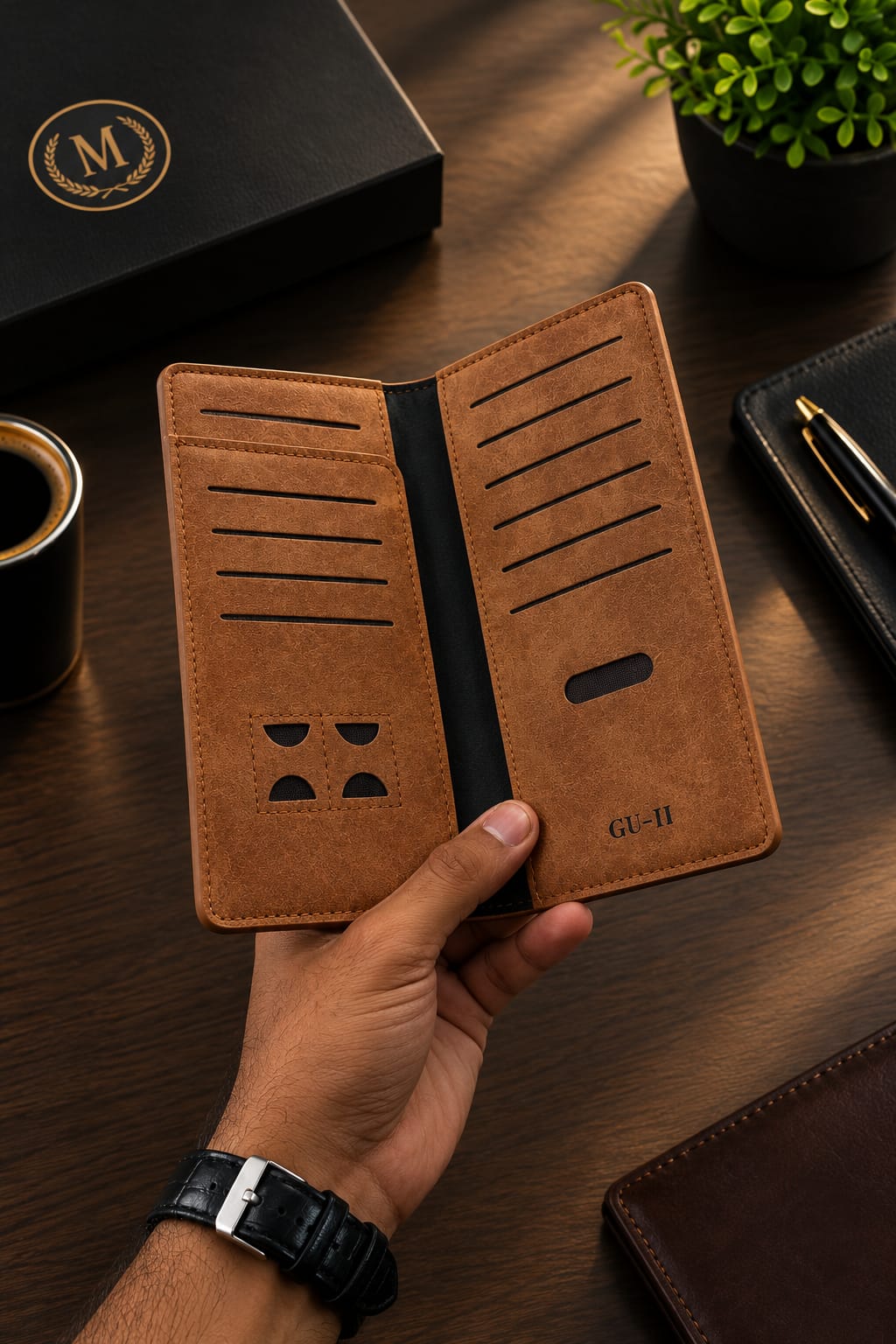 Premium Suede Leather Long Wallet – Multi-Card Holder & Cash Organizer