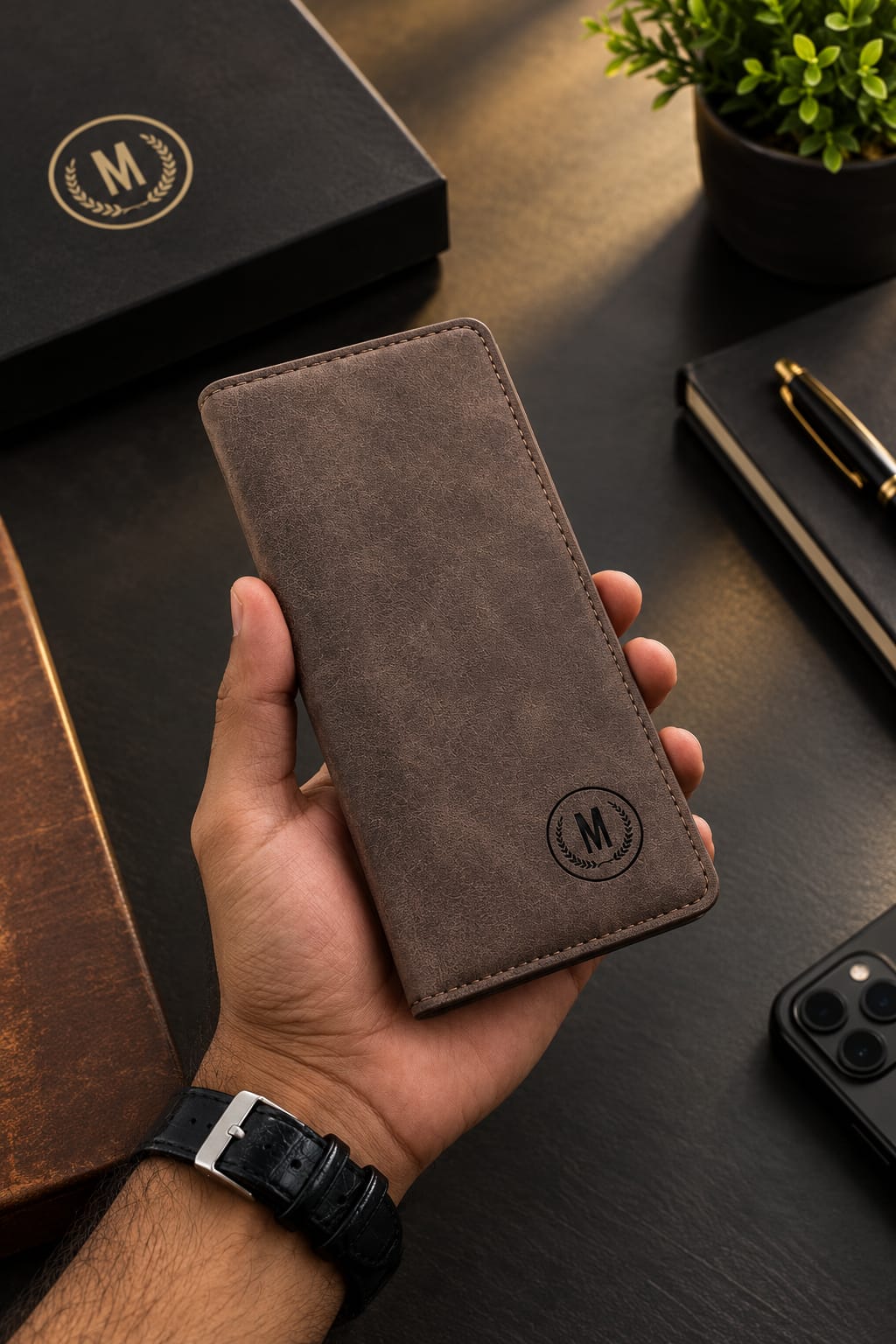Premium Suede Leather Long Wallet – Multi-Card Holder & Cash Organizer
