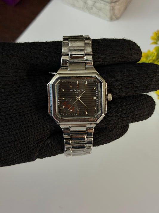 Classic Black Patek Philipp Men’s Stainless Steel Watch