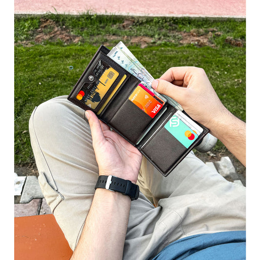 New Balebaily Black Trifold Leather Wallet