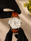 TAG Heuer Carrera Calibre 5 – Elegant Silver Dial with Brown Leather Strap