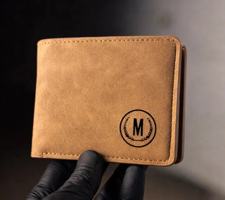 Premium Personalized Men's Bifold Wallet mustard color