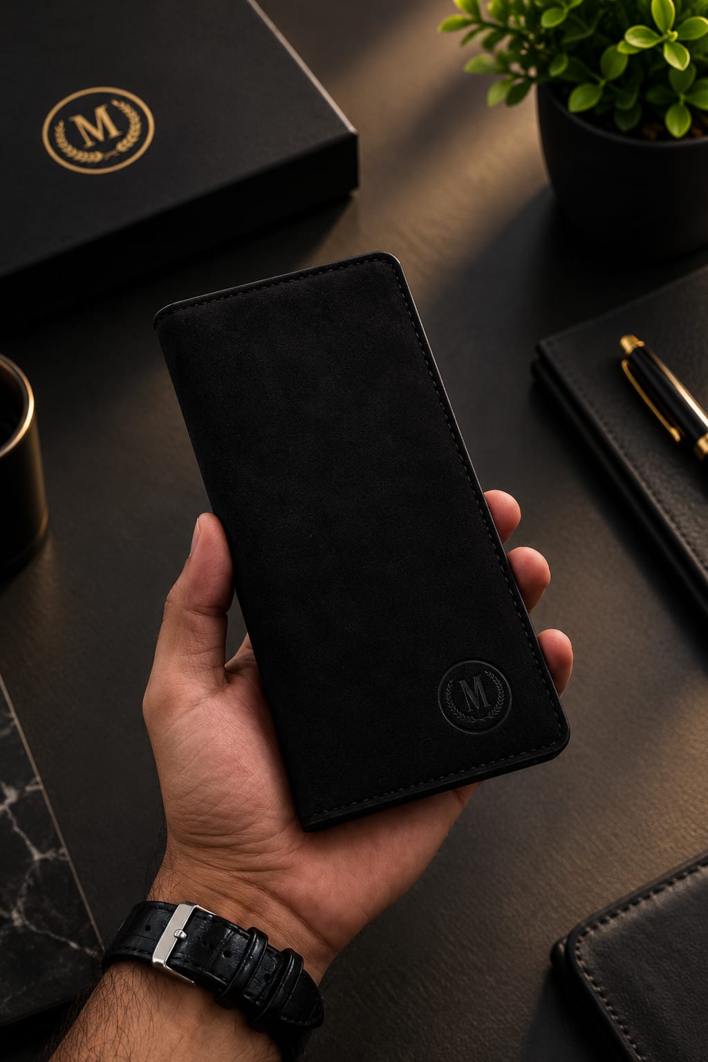 Premium Suede Leather Long Wallet – Multi-Card Holder & Cash Organizer